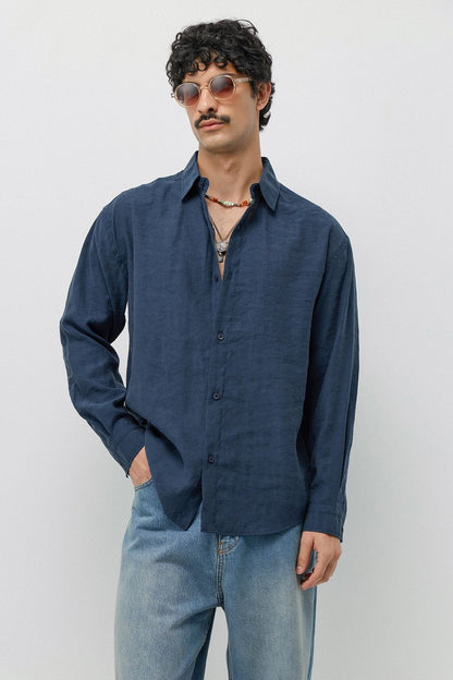 Dökümlü Oversize Modal Karışımlı Gömlek