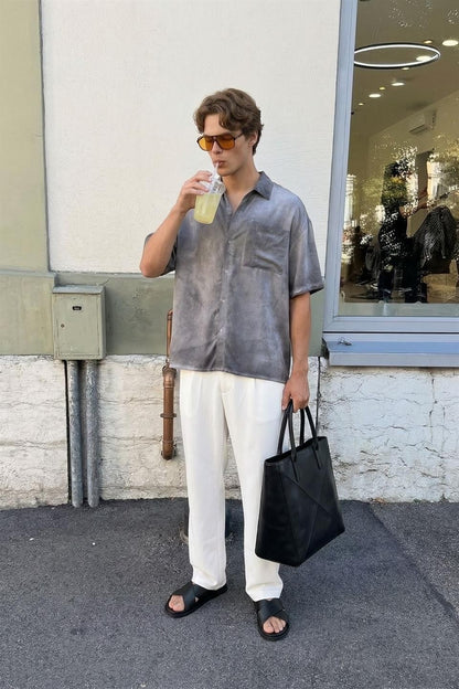 Yıkamalı Kısa Kollu Oversize Gömlek