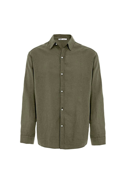 Basic Oversize Uzun Kollu Keten Gömlek