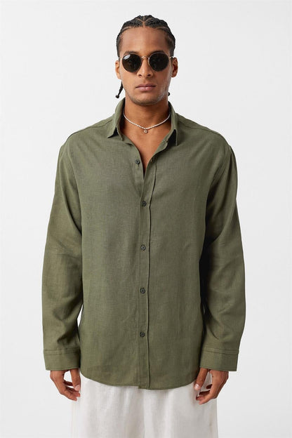 Basic Oversize Uzun Kollu Keten Gömlek
