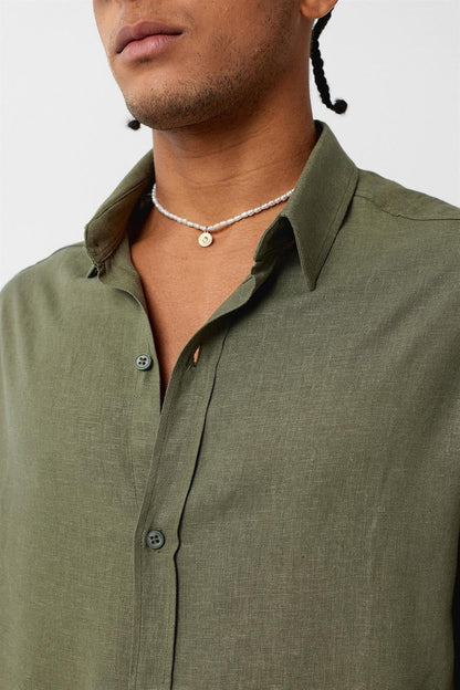 Basic Oversize Uzun Kollu Keten Gömlek