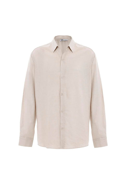 Basic Oversize Uzun Kollu Keten Gömlek