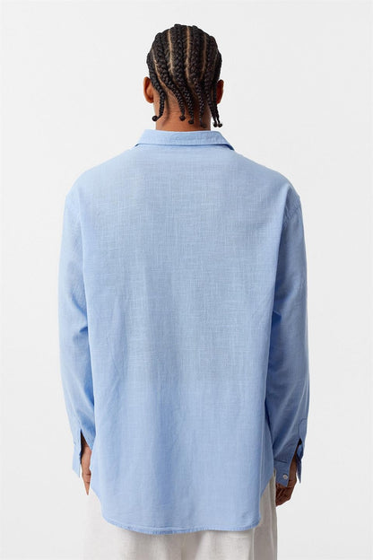 Basic Oversize Uzun Kollu Keten Gömlek