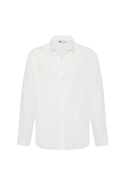 Basic Oversize Uzun Kollu Keten Gömlek