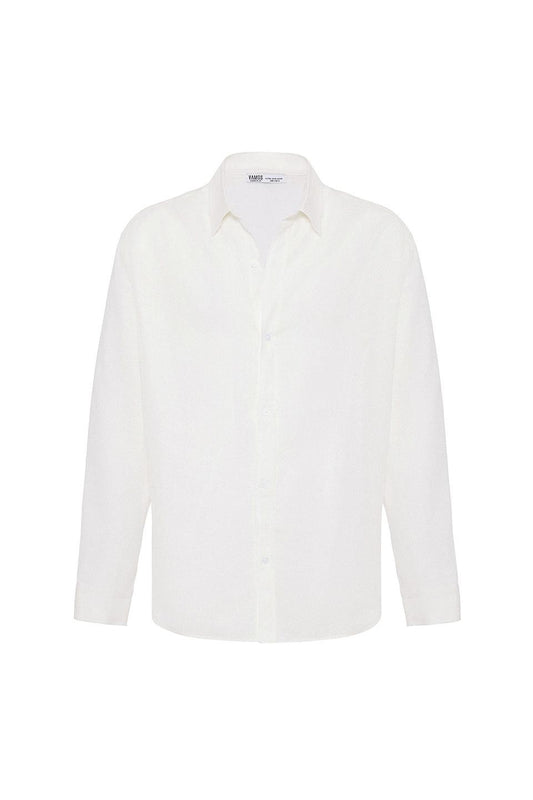 Basic Oversize Uzun Kollu Keten Gömlek