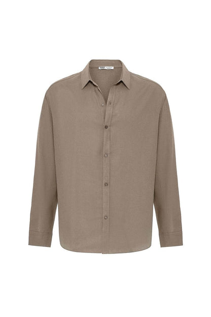 Basic Oversize Uzun Kollu Keten Gömlek