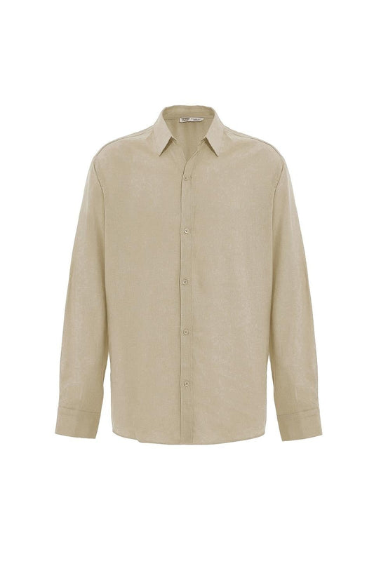 Basic Oversize Uzun Kollu Keten Gömlek