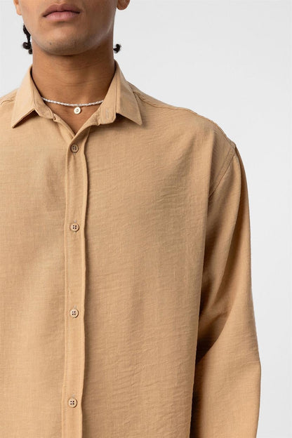 Basic Oversize Uzun Kol Keten Görünümlü Gömlek