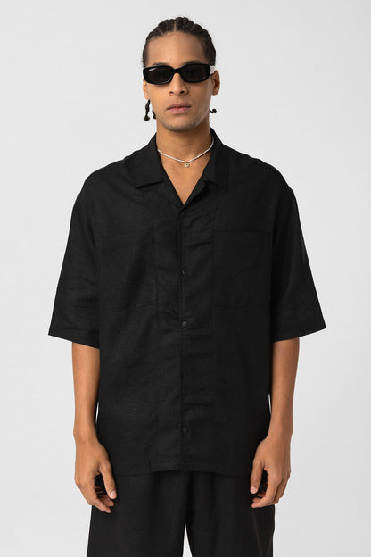 Çift Cepli Oversize Keten Gömlek