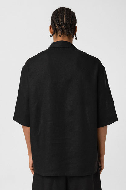 Çift Cepli Oversize Keten Gömlek