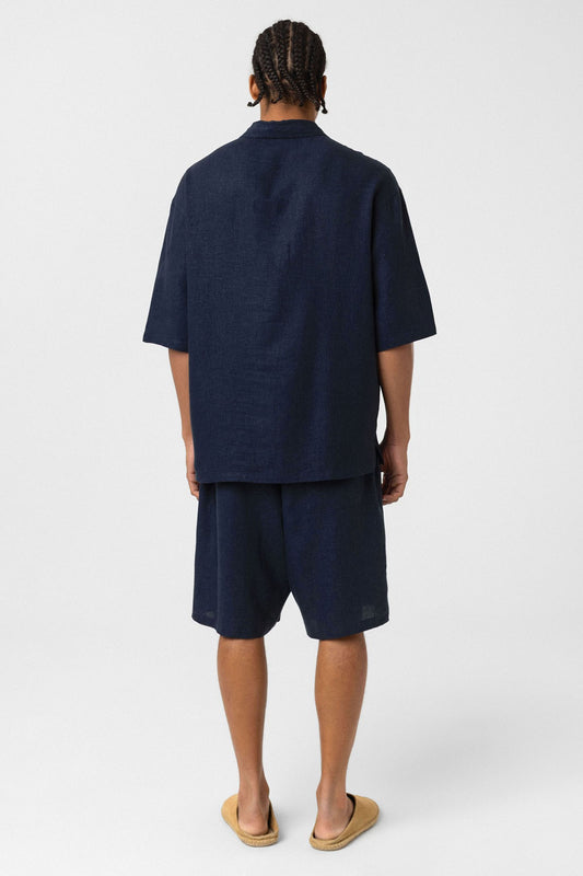 Çift Cepli Oversize Keten Gömlek