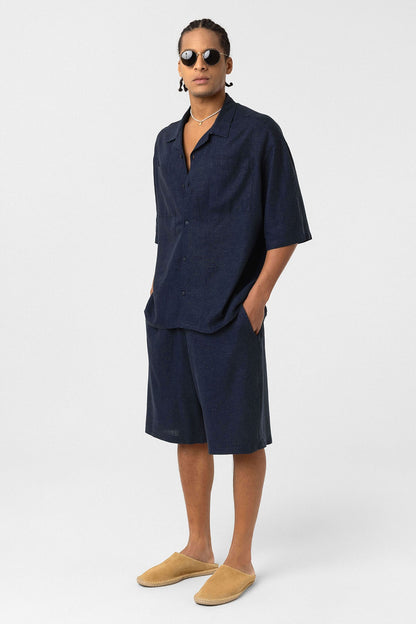 Çift Cepli Oversize Keten Gömlek