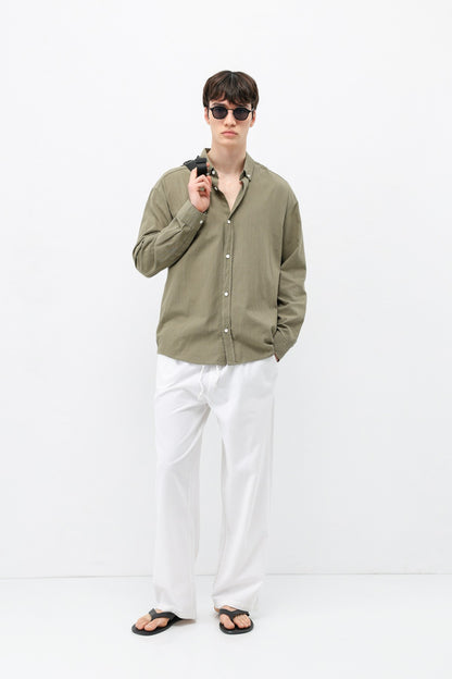 Basic Oversize Pamuk Keten Gömlek