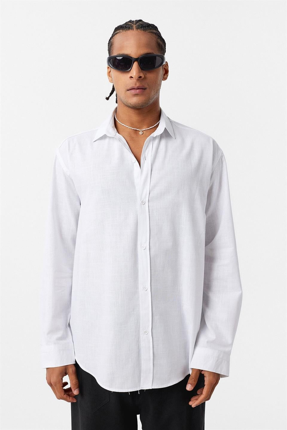Basic Oversize Pamuk Keten Gömlek