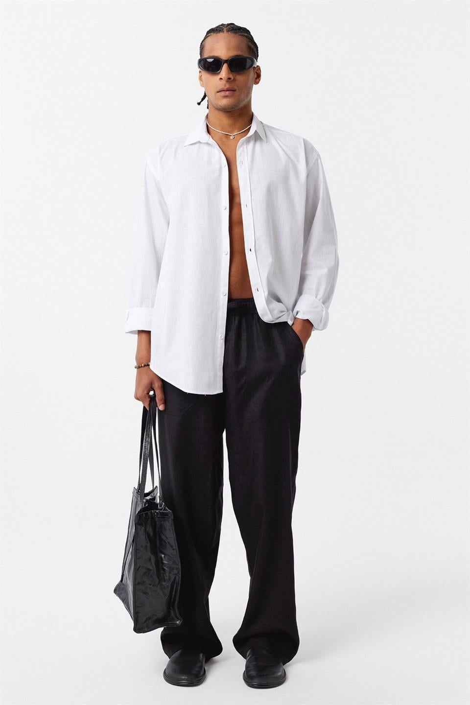 Basic Oversize Pamuk Keten Gömlek