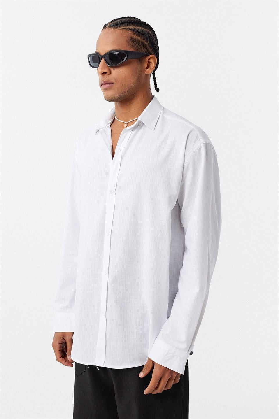 Basic Oversize Pamuk Keten Gömlek