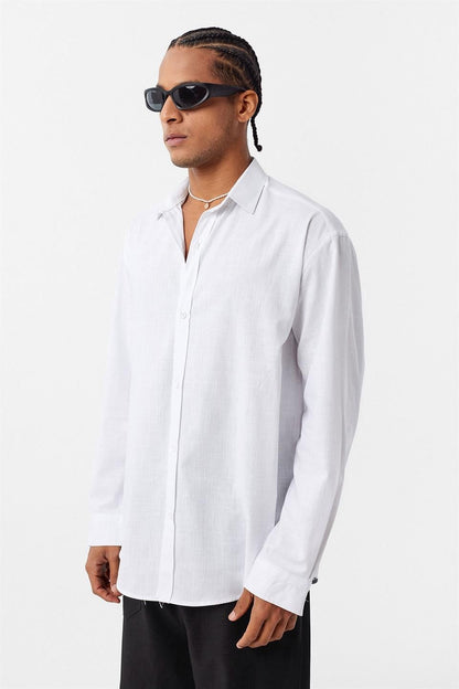 Basic Oversize Pamuk Keten Gömlek
