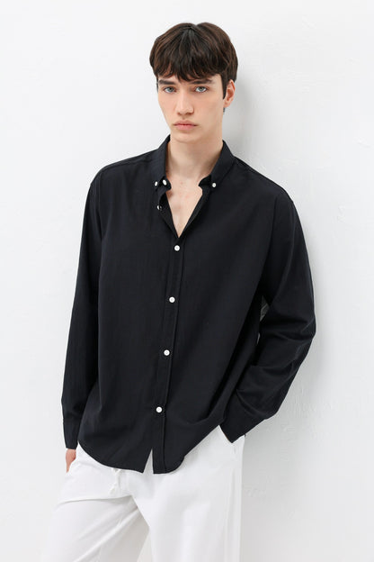 Basic Oversize Pamuk Keten Gömlek