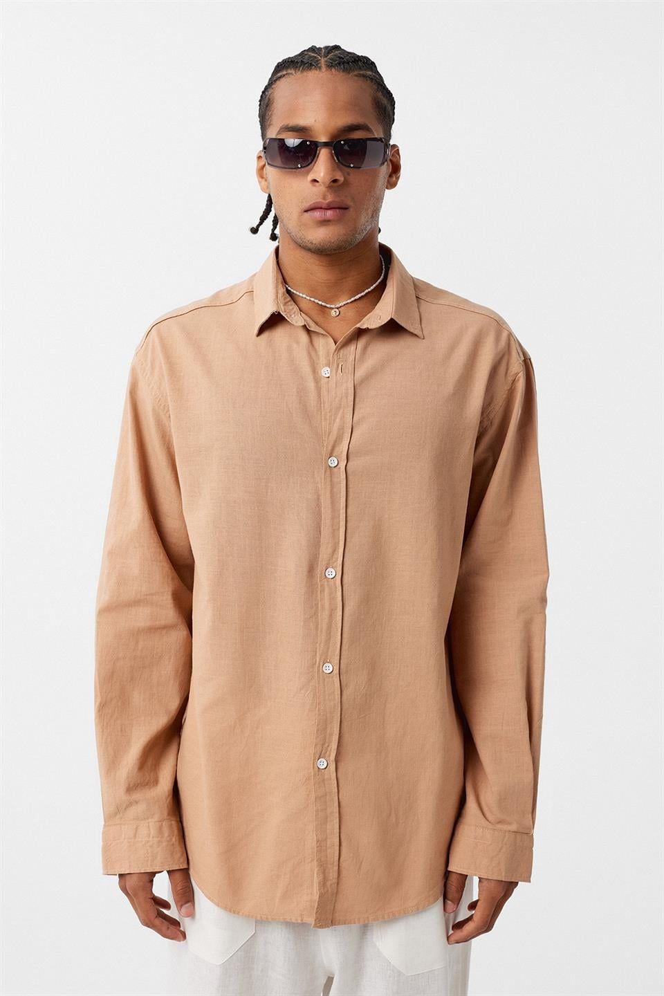 Basic Oversize Pamuk Keten Gömlek