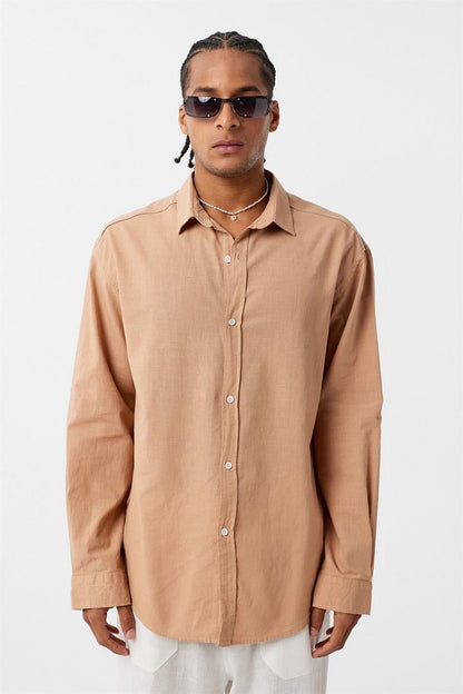 Basic Oversize Pamuk Keten Gömlek