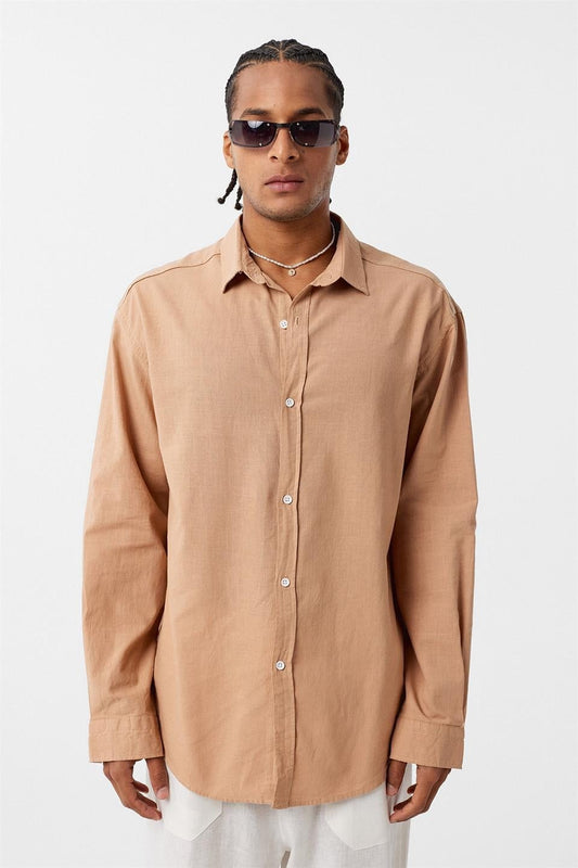 Basic Oversize Pamuk Keten Gömlek