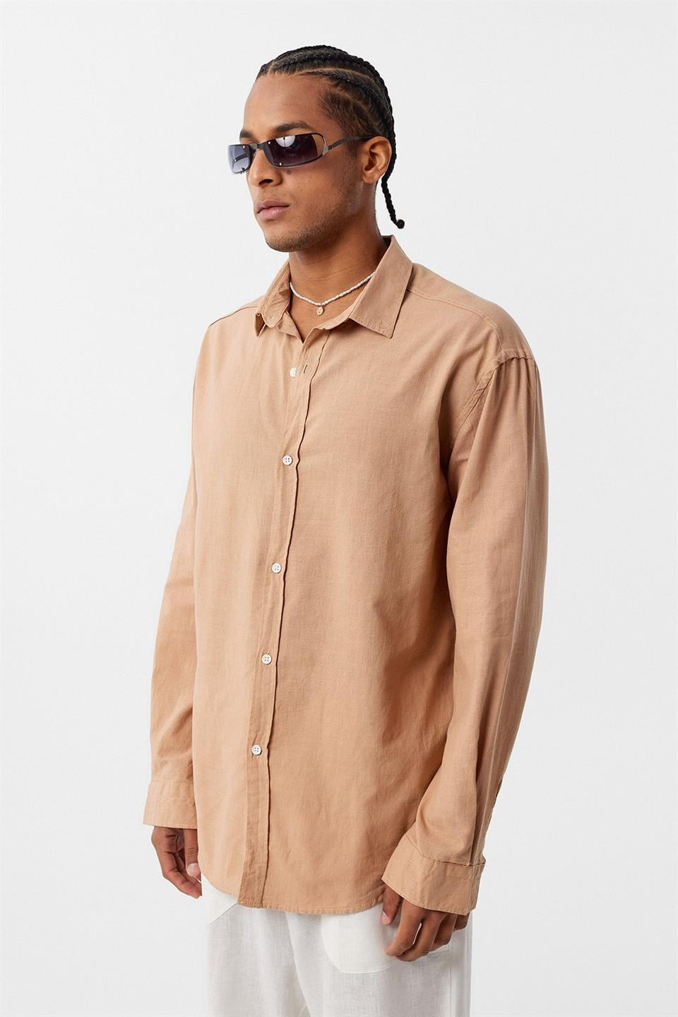 Basic Oversize Pamuk Keten Gömlek