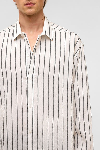 Oversize Çizgili Uzun Kol Gömlek
