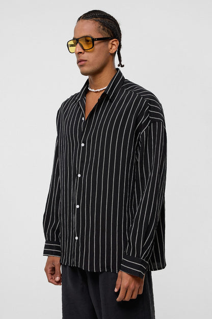 Oversize Çizgili Uzun Kol Gömlek