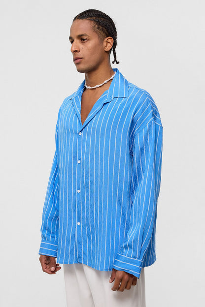 Oversize Çizgili Uzun Kol Gömlek