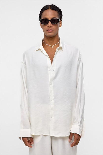Basic Oversize Uzun Kollu Modal Karışımlı Gömlek