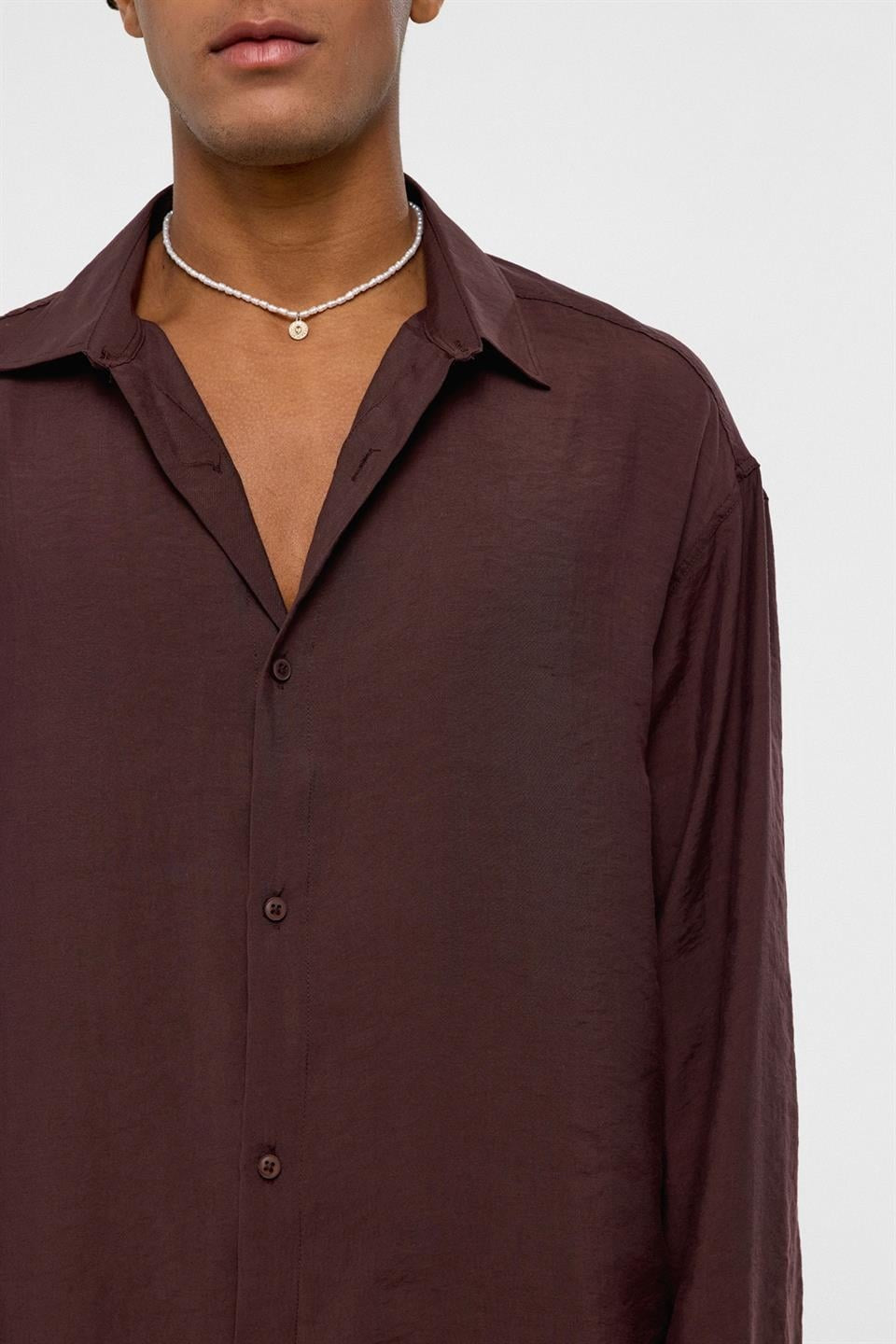 Basıc Oversize Uzun Kollu Modal Karışımlı Gömlek V40-61