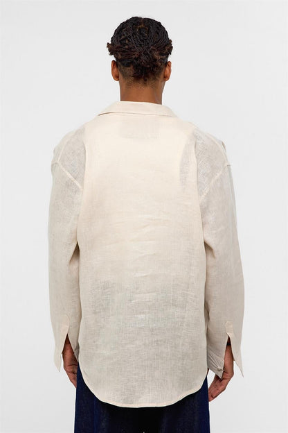 %100 Keten Oversize Uzun Kollu Gömlek