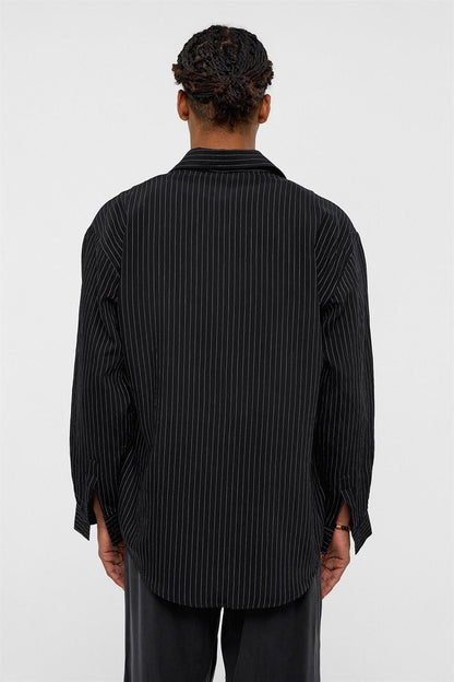 Oversize Çizgili Uzun Kollu Gömlek