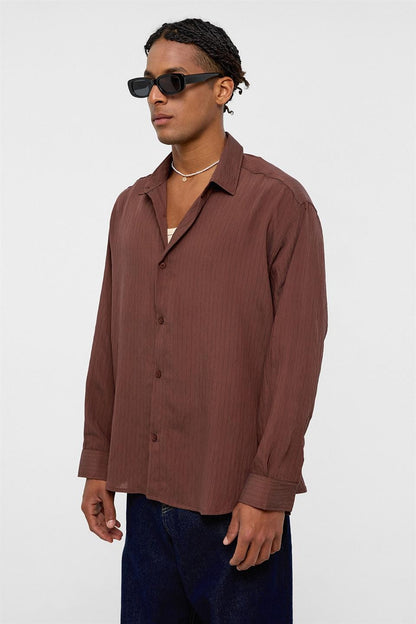 Oversize Çizgili Uzun Kollu Gömlek