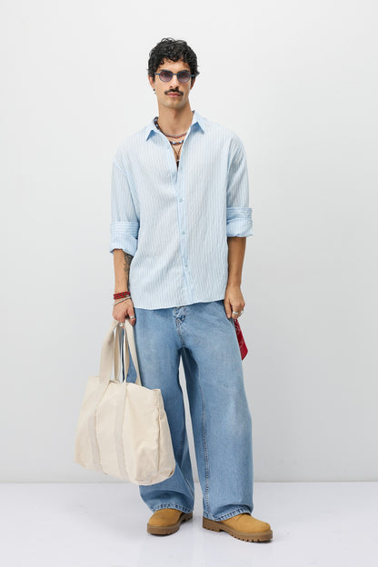 Oversize Çizgili Uzun Kollu Gömlek