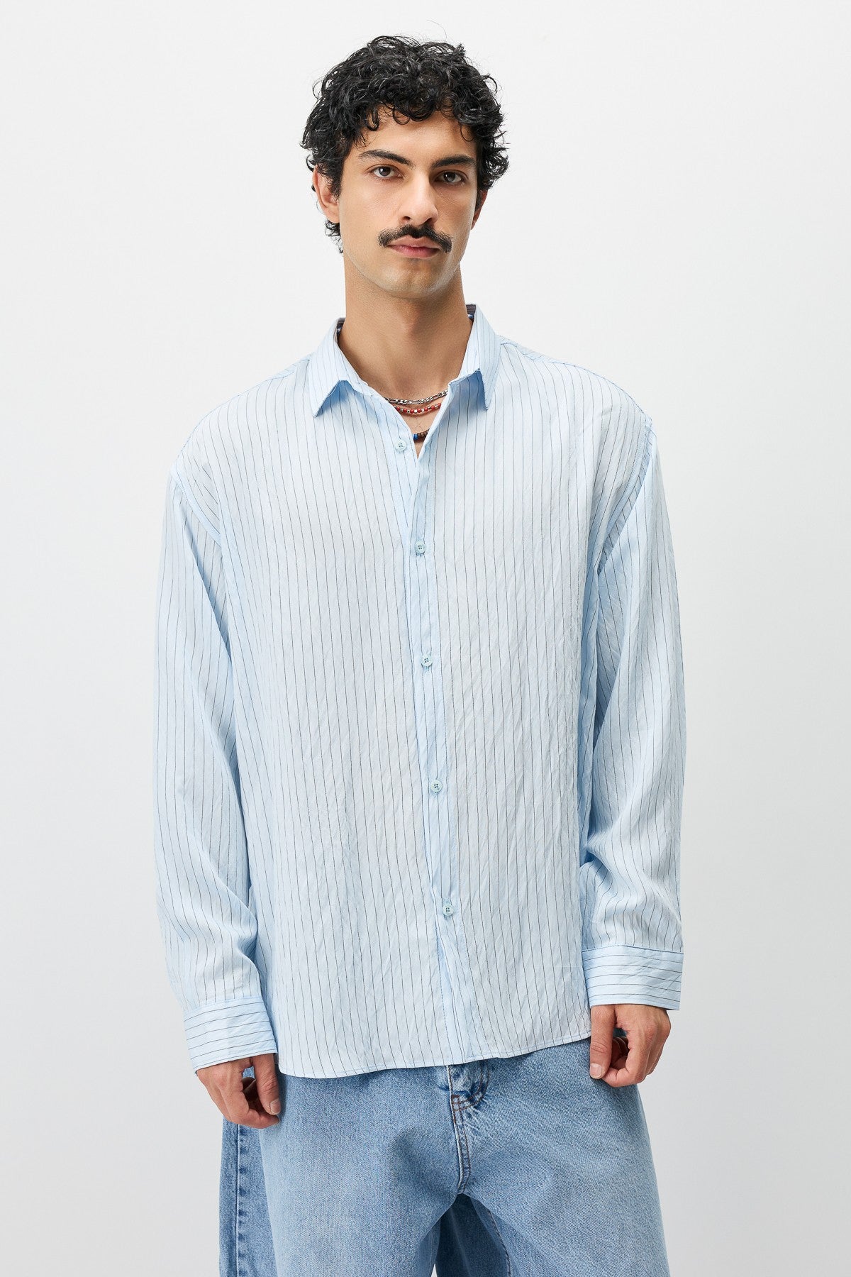 Oversize Çizgili Uzun Kollu Gömlek