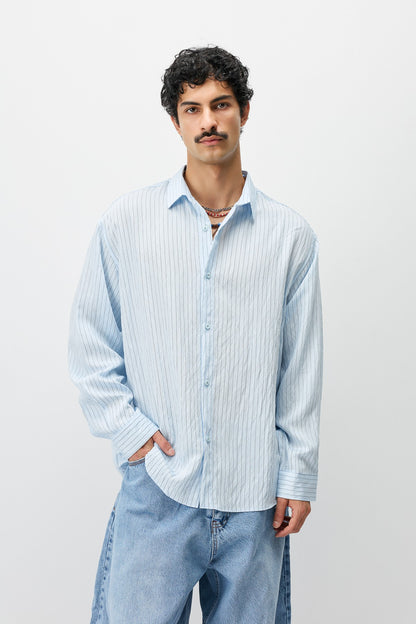 Oversize Çizgili Uzun Kollu Gömlek