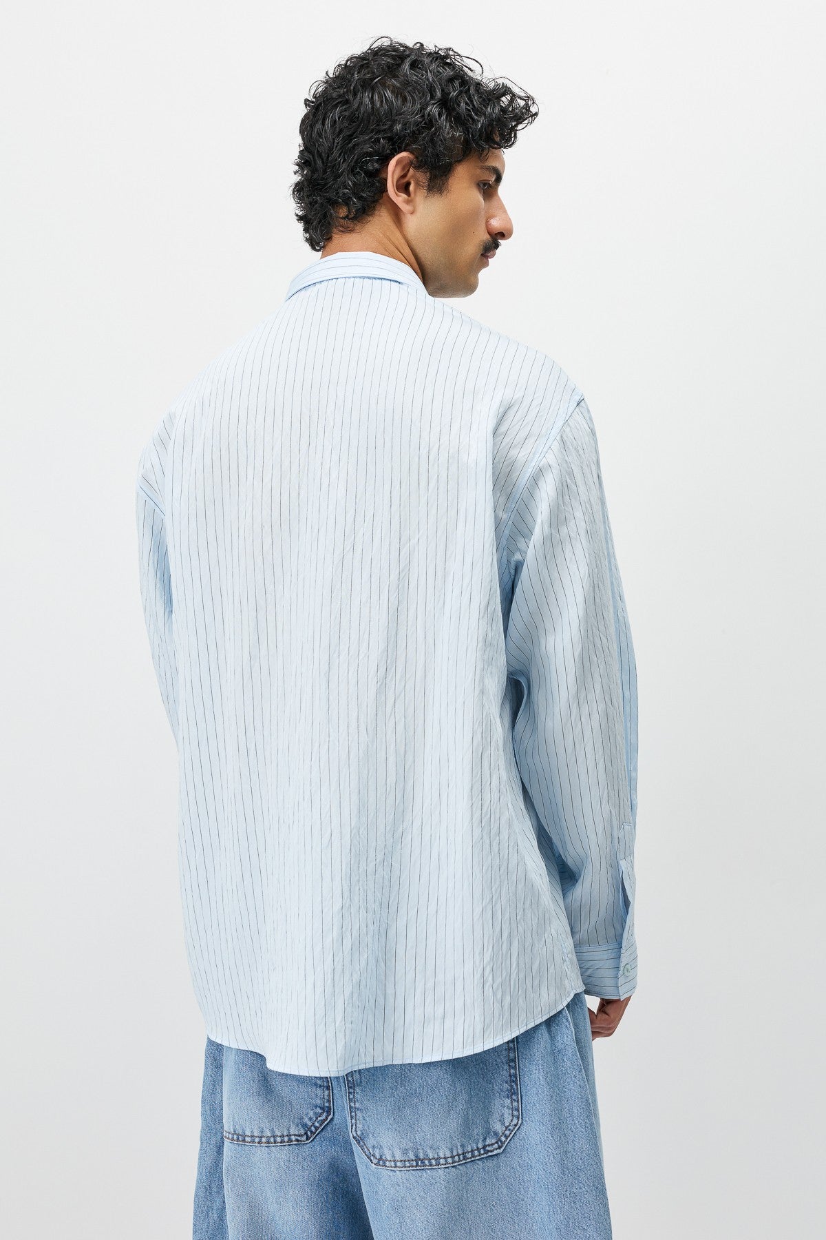Oversize Çizgili Uzun Kollu Gömlek