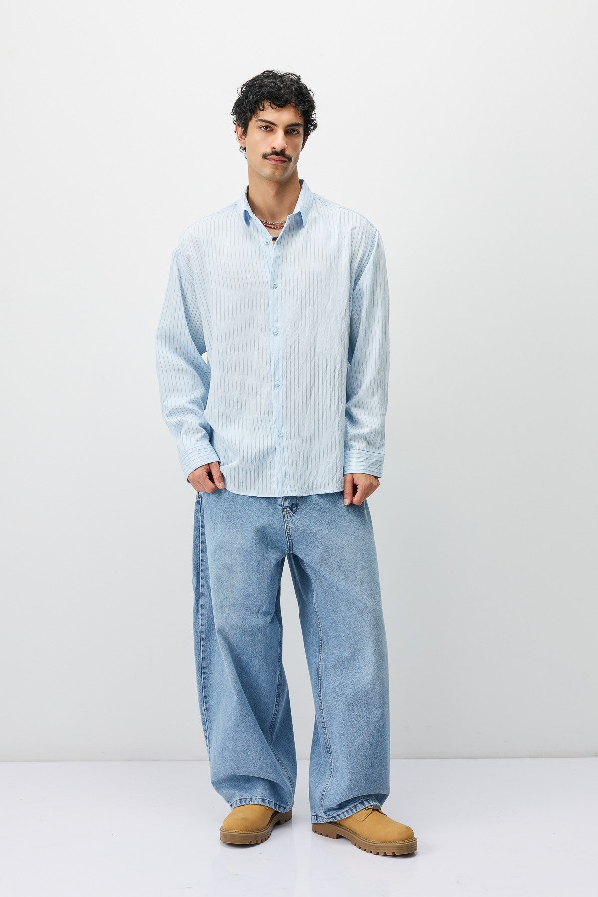 Oversize Çizgili Uzun Kollu Gömlek