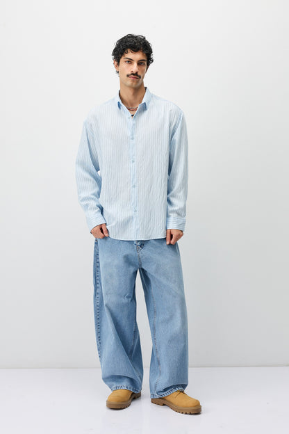 Oversize Çizgili Uzun Kollu Gömlek