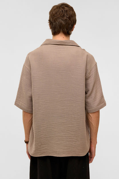 Oversize Kısa Kollu Müslin Kumaş Gömlek