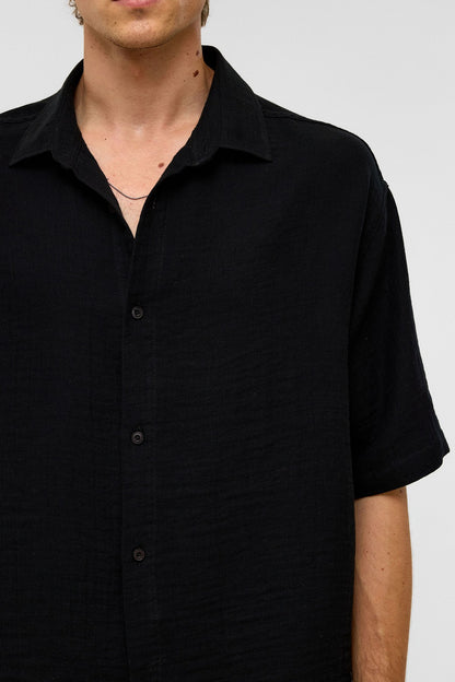 Oversize Kısa Kollu Müslin Kumaş Gömlek