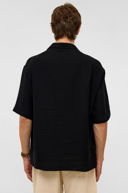 Oversize Kısa Kollu Müslin Kumaş Gömlek