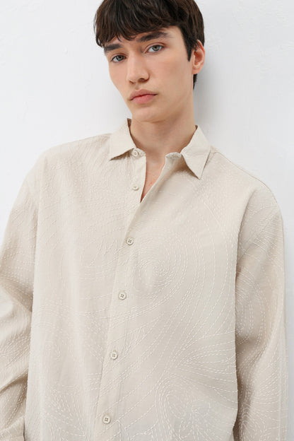 Oversize Dikiş Detaylı Gömlek