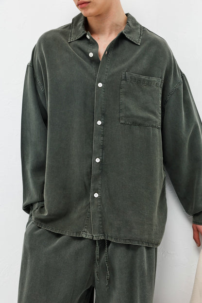 Oversize Yıkamalı Cep Detaylı Gömlek