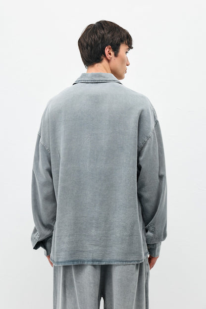 Oversize Yıkamalı Cep Detaylı Gömlek