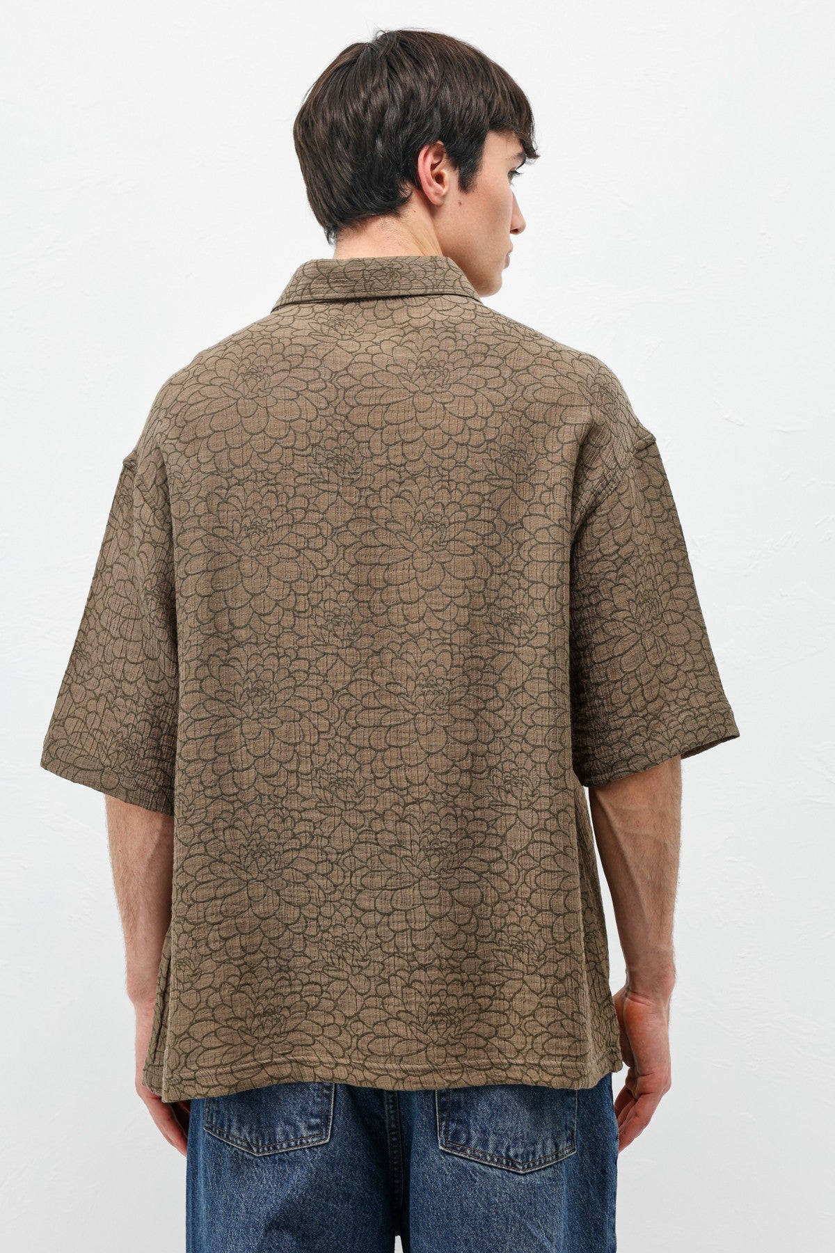 Oversize Desenli Kısa Kollu Gömlek