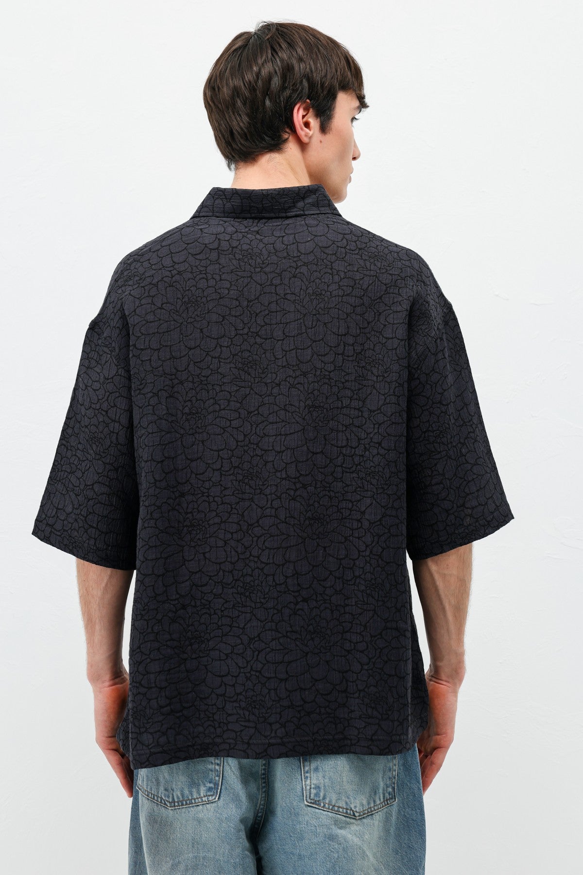 Oversize Desenli Kısa Kollu Gömlek