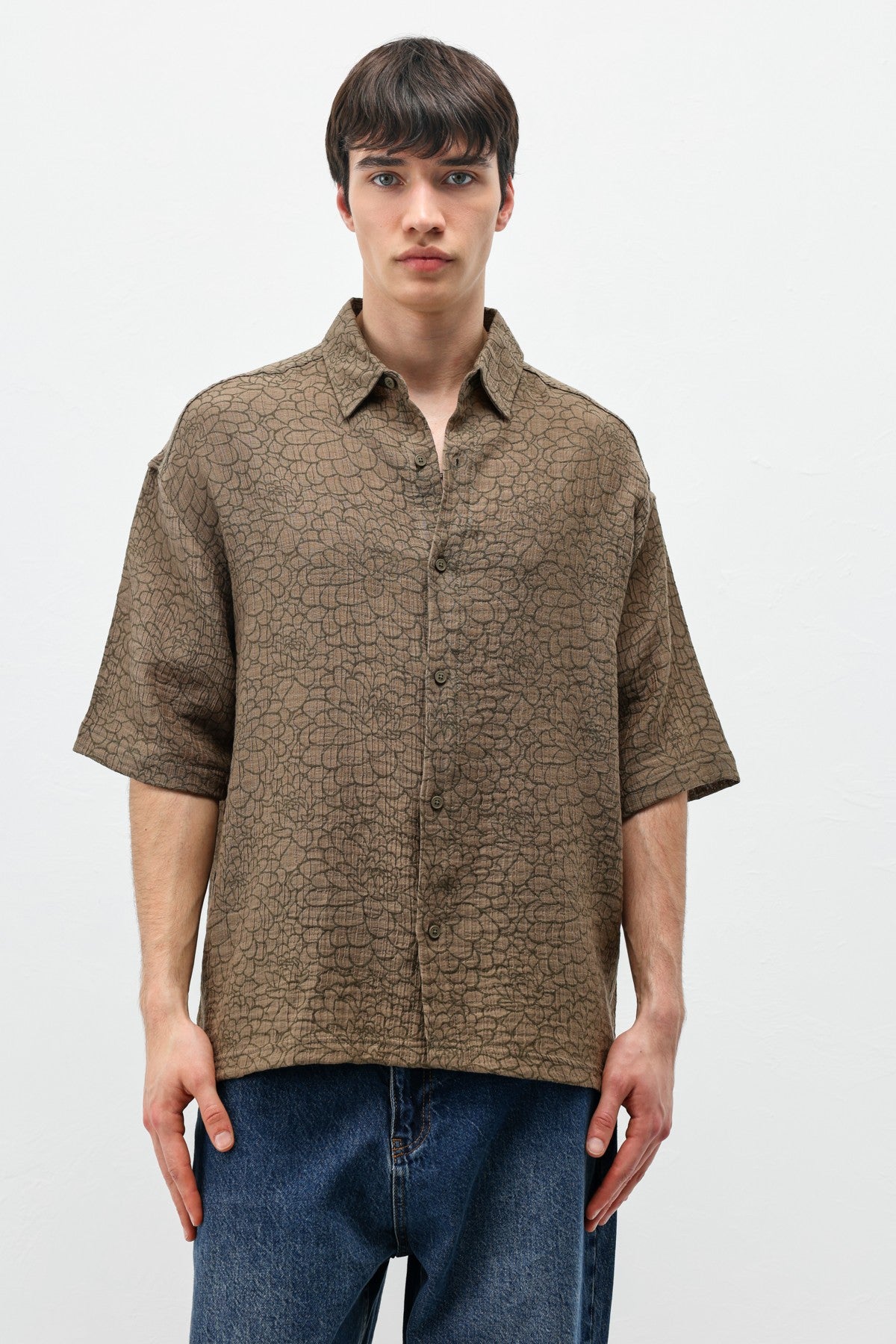 Oversize Desenli Kısa Kollu Gömlek
