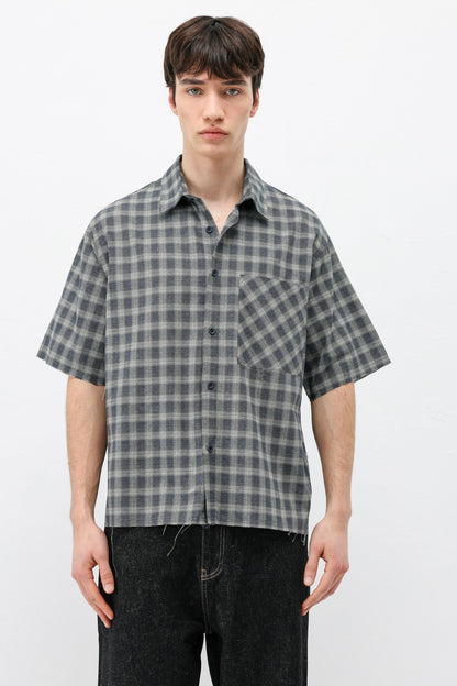 Kareli Kısa Kollu Oversize Gömlek